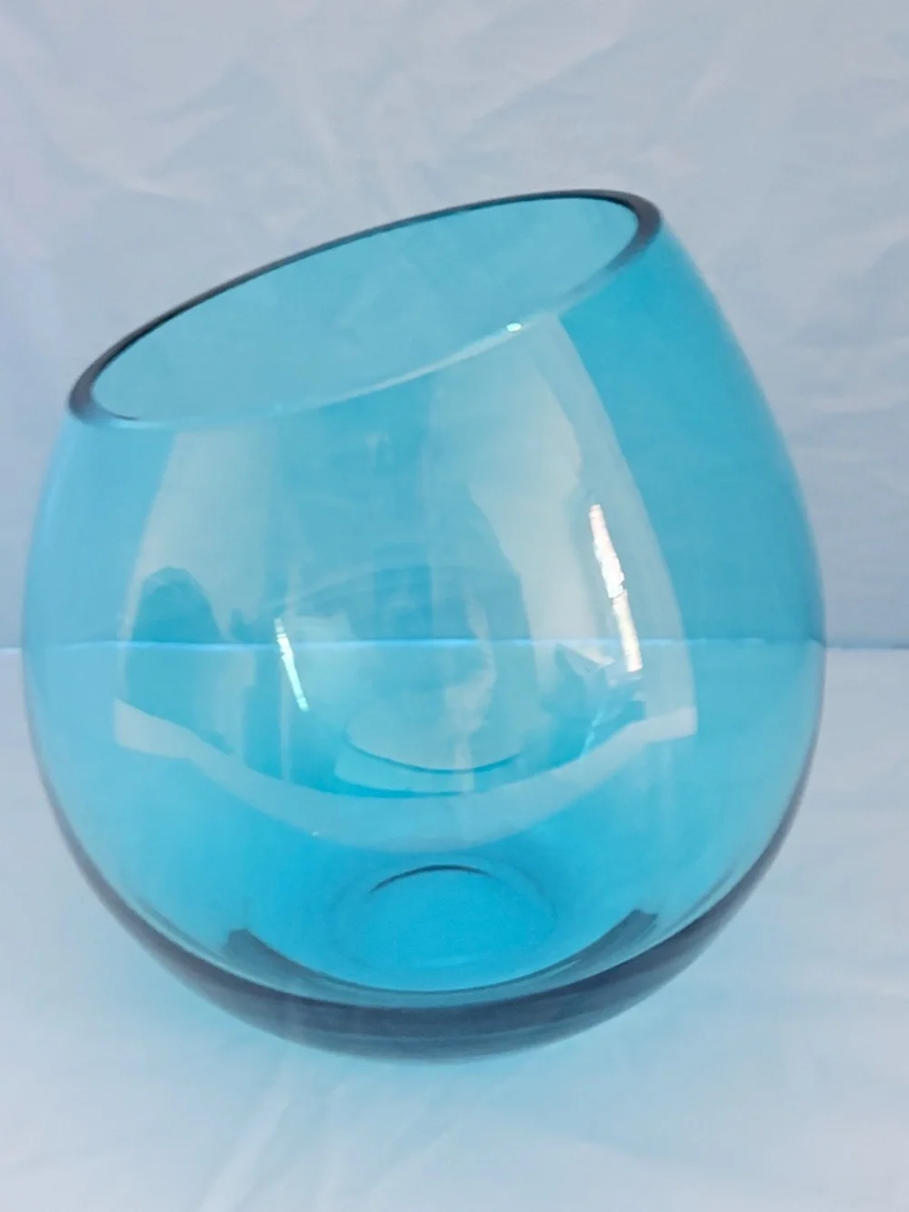 LSA International Peacock Blue Blown Glass Vase Slanted Rim made in Poland 8